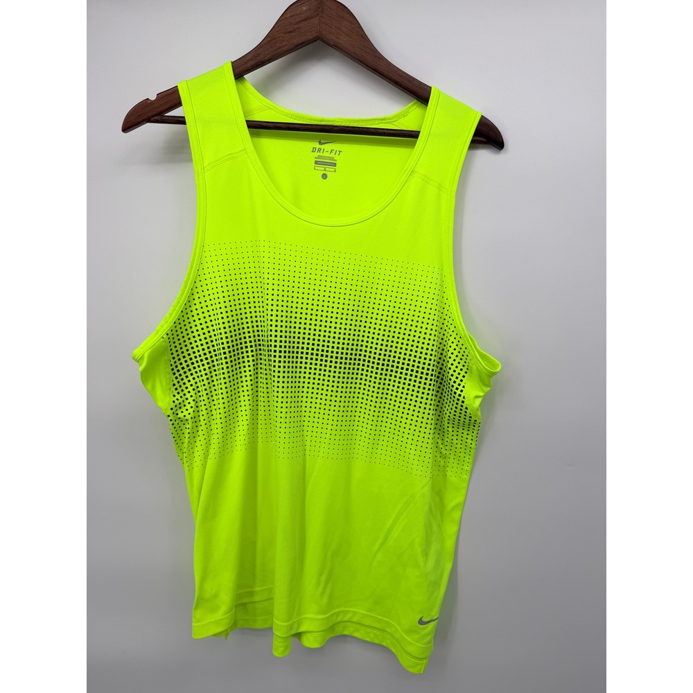 Nike Tank Top Mens L Neon Volt Good Dri-FIT Gradient Square Graphic 645344-702